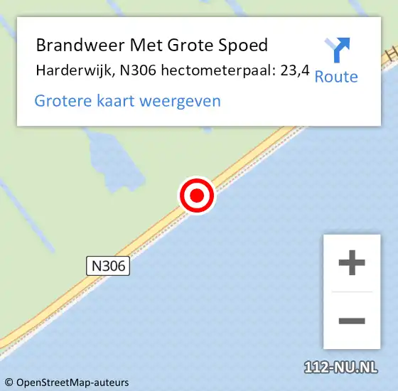 Locatie op kaart van de 112 melding: Brandweer Met Grote Spoed Naar Harderwijk, N306 hectometerpaal: 23,4 op 8 november 2023 22:28