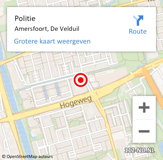 Locatie op kaart van de 112 melding: Politie Amersfoort, De Velduil op 8 november 2023 22:33