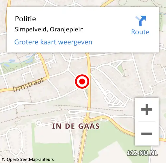 Locatie op kaart van de 112 melding: Politie Simpelveld, Oranjeplein op 8 november 2023 22:35