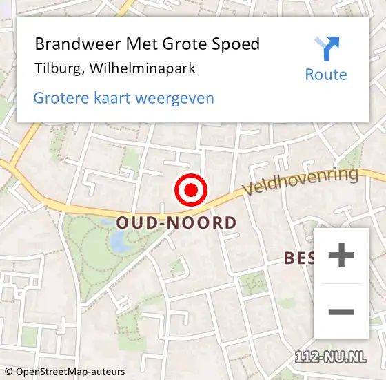 Locatie op kaart van de 112 melding: Brandweer Met Grote Spoed Naar Tilburg, Wilhelminapark op 8 november 2023 22:43