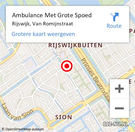 Locatie op kaart van de 112 melding: Ambulance Met Grote Spoed Naar Rijswijk, Van Romijnstraat op 8 november 2023 22:54