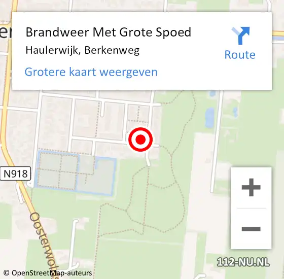 Locatie op kaart van de 112 melding: Brandweer Met Grote Spoed Naar Haulerwijk, Berkenweg op 9 november 2023 03:51