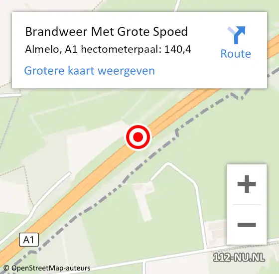 Locatie op kaart van de 112 melding: Brandweer Met Grote Spoed Naar Almelo, A1 hectometerpaal: 140,4 op 9 november 2023 07:00