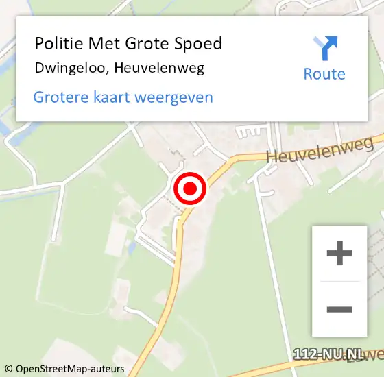 Locatie op kaart van de 112 melding: Politie Met Grote Spoed Naar Dwingeloo, Heuvelenweg op 9 november 2023 07:09