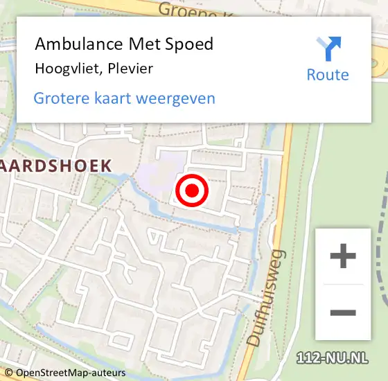 Locatie op kaart van de 112 melding: Ambulance Met Spoed Naar Hoogvliet, Plevier op 9 november 2023 07:14