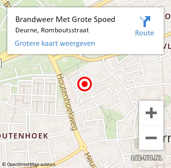 Locatie op kaart van de 112 melding: Brandweer Met Grote Spoed Naar Deurne, Romboutsstraat op 9 november 2023 07:34