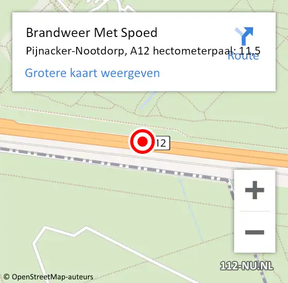 Locatie op kaart van de 112 melding: Brandweer Met Spoed Naar Pijnacker-Nootdorp, A12 hectometerpaal: 11,5 op 9 november 2023 07:41