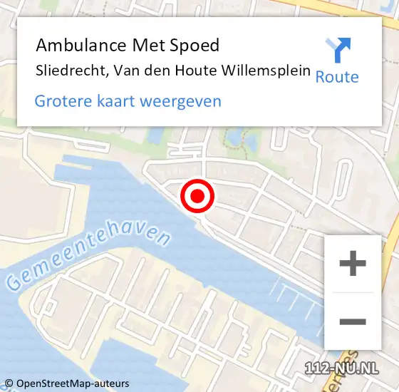 Locatie op kaart van de 112 melding: Ambulance Met Spoed Naar Sliedrecht, Van den Houte Willemsplein op 9 november 2023 07:45