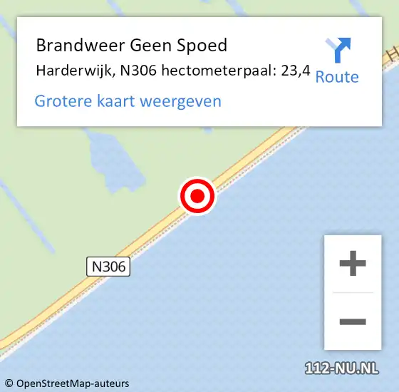 Locatie op kaart van de 112 melding: Brandweer Geen Spoed Naar Harderwijk, N306 hectometerpaal: 23,4 op 9 november 2023 08:14