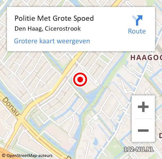 Locatie op kaart van de 112 melding: Politie Met Grote Spoed Naar Den Haag, Cicerostrook op 9 november 2023 08:19