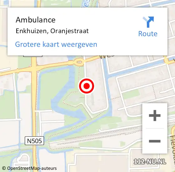 Locatie op kaart van de 112 melding: Ambulance Enkhuizen, Oranjestraat op 9 november 2023 08:20