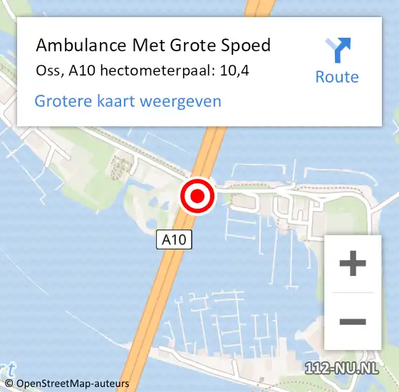 Locatie op kaart van de 112 melding: Ambulance Met Grote Spoed Naar Oss, A10 hectometerpaal: 10,4 op 9 november 2023 08:21