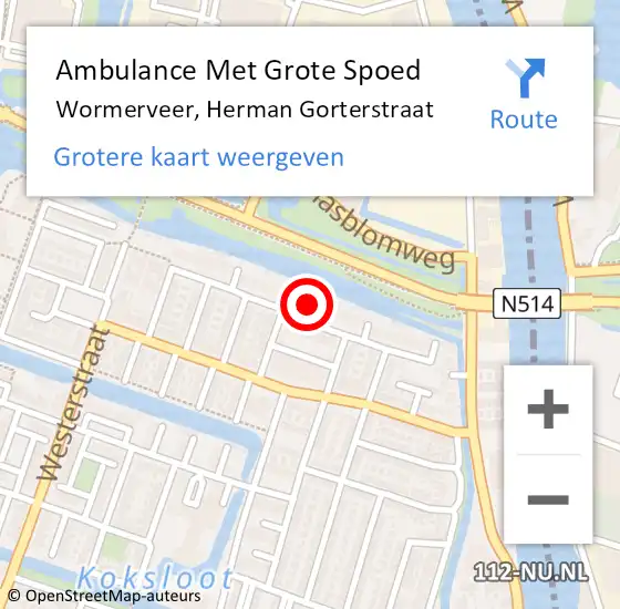 Locatie op kaart van de 112 melding: Ambulance Met Grote Spoed Naar Wormerveer, Herman Gorterstraat op 9 november 2023 08:35