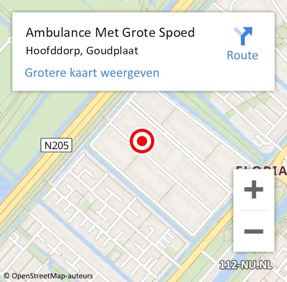 Locatie op kaart van de 112 melding: Ambulance Met Grote Spoed Naar Hoofddorp, Goudplaat op 9 november 2023 08:35