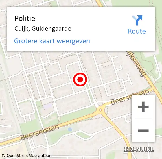 Locatie op kaart van de 112 melding: Politie Cuijk, Guldengaarde op 9 november 2023 08:54