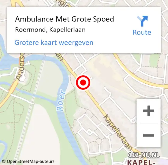 Locatie op kaart van de 112 melding: Ambulance Met Grote Spoed Naar Roermond, Kapellerlaan op 9 november 2023 09:02