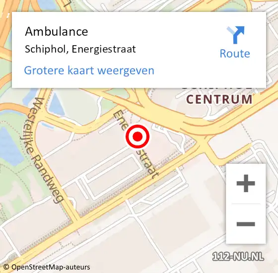 Locatie op kaart van de 112 melding: Ambulance Schiphol, Energiestraat op 9 november 2023 09:33