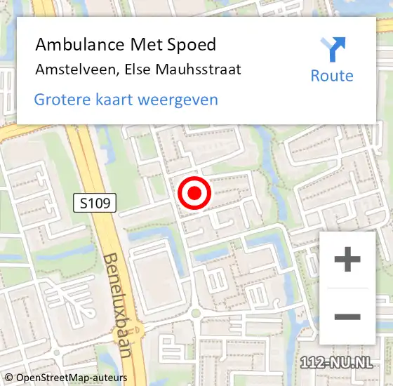 Locatie op kaart van de 112 melding: Ambulance Met Spoed Naar Amstelveen, Else Mauhsstraat op 9 november 2023 09:33