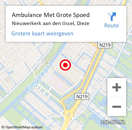 Locatie op kaart van de 112 melding: Ambulance Met Grote Spoed Naar Nieuwerkerk aan den IJssel, Dieze op 14 september 2014 17:46