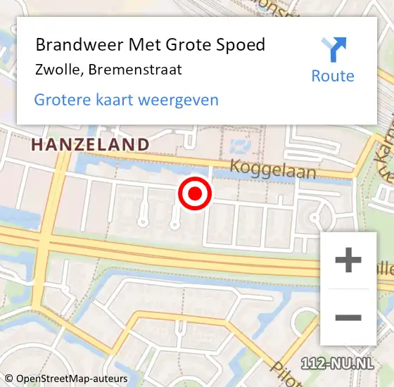 Locatie op kaart van de 112 melding: Brandweer Met Grote Spoed Naar Zwolle, Bremenstraat op 9 november 2023 10:02