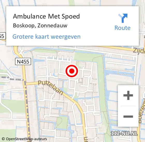 Locatie op kaart van de 112 melding: Ambulance Met Spoed Naar Boskoop, Zonnedauw op 9 november 2023 10:13