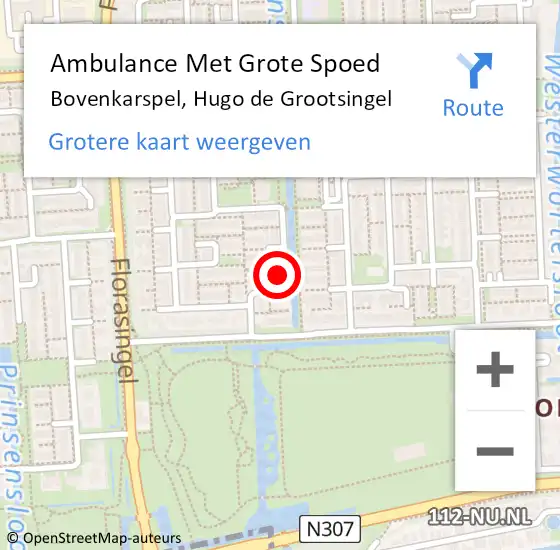 Locatie op kaart van de 112 melding: Ambulance Met Grote Spoed Naar Bovenkarspel, Hugo de Grootsingel op 9 november 2023 10:24