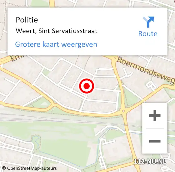 Locatie op kaart van de 112 melding: Politie Weert, Sint Servatiusstraat op 9 november 2023 10:24