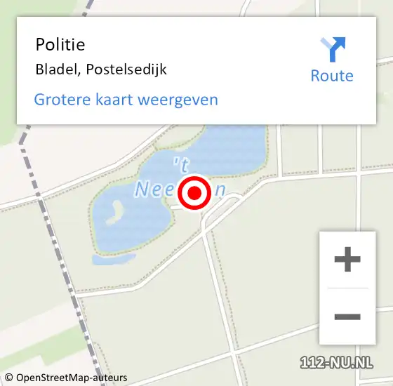 Locatie op kaart van de 112 melding: Politie Bladel, Postelsedijk op 9 november 2023 10:31