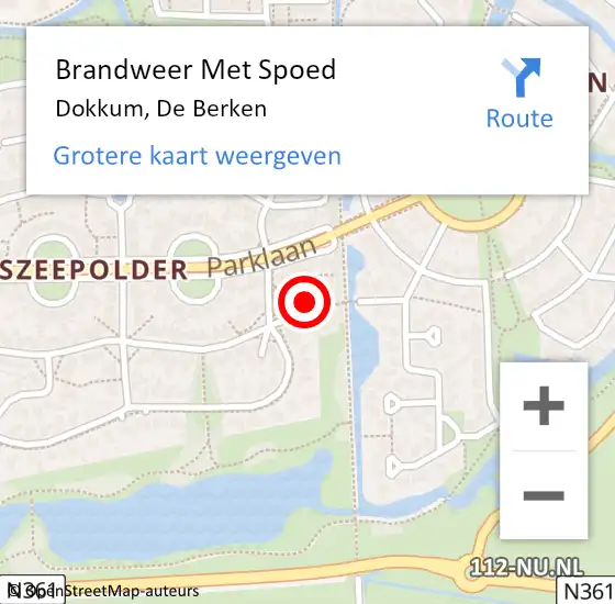 Locatie op kaart van de 112 melding: Brandweer Met Spoed Naar Dokkum, De Berken op 9 november 2023 10:36