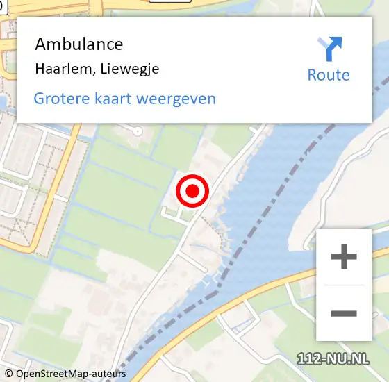 Locatie op kaart van de 112 melding: Ambulance Haarlem, Liewegje op 9 november 2023 10:44