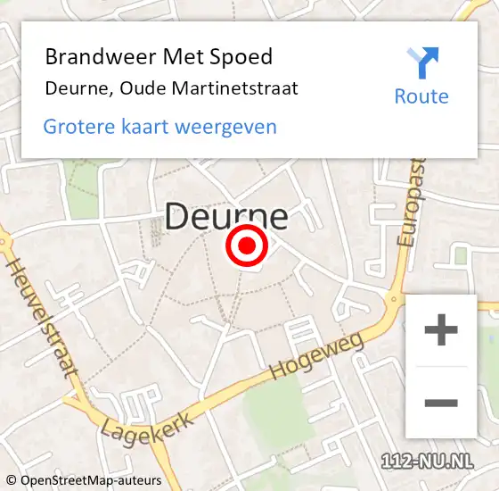 Locatie op kaart van de 112 melding: Brandweer Met Spoed Naar Deurne, Oude Martinetstraat op 9 november 2023 10:49