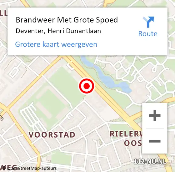 Locatie op kaart van de 112 melding: Brandweer Met Grote Spoed Naar Deventer, Henri Dunantlaan op 9 november 2023 11:15