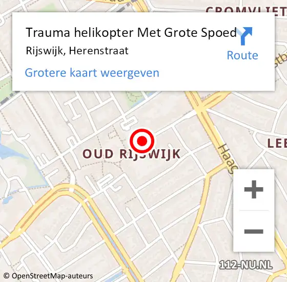 Locatie op kaart van de 112 melding: Trauma helikopter Met Grote Spoed Naar Rijswijk, Herenstraat op 9 november 2023 11:20