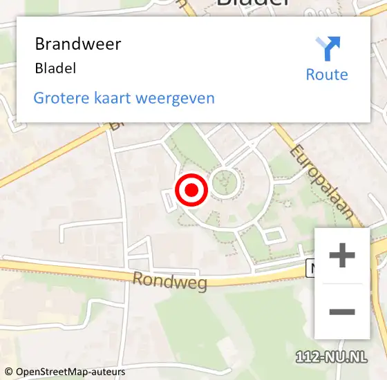 Locatie op kaart van de 112 melding: Brandweer Bladel op 9 november 2023 11:30