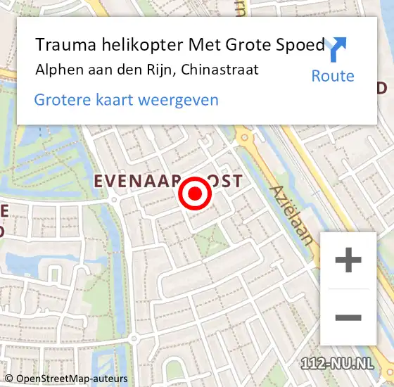 Locatie op kaart van de 112 melding: Trauma helikopter Met Grote Spoed Naar Alphen aan den Rijn, Chinastraat op 9 november 2023 11:34