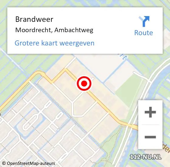 Locatie op kaart van de 112 melding: Brandweer Moordrecht, Ambachtweg op 9 november 2023 12:00