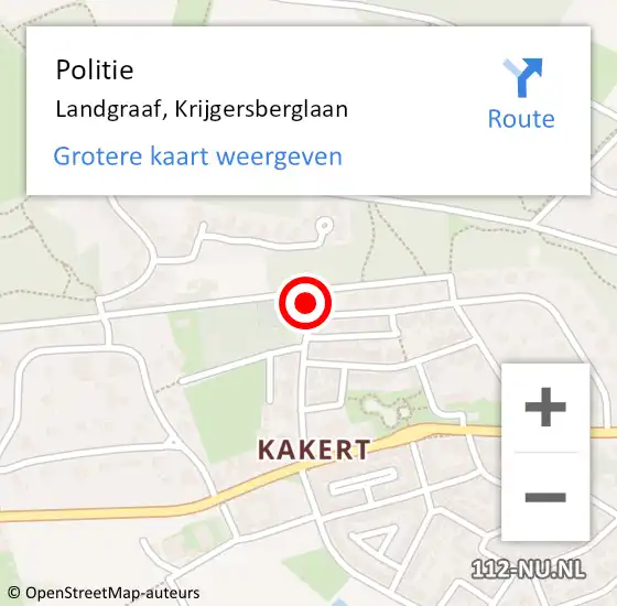 Locatie op kaart van de 112 melding: Politie Landgraaf, Krijgersberglaan op 9 november 2023 12:04