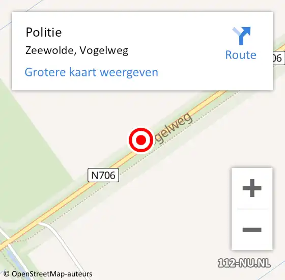 Locatie op kaart van de 112 melding: Politie Zeewolde, Vogelweg op 9 november 2023 12:07