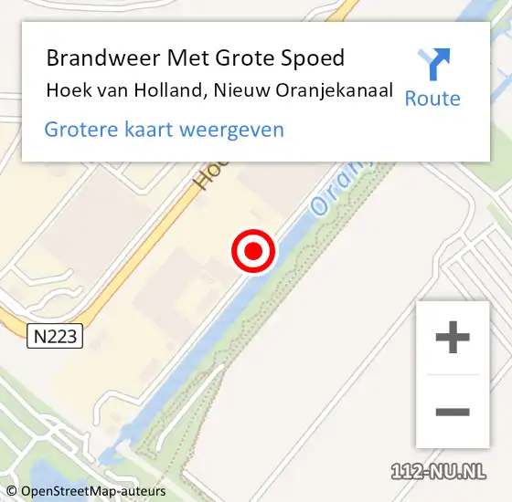Locatie op kaart van de 112 melding: Brandweer Met Grote Spoed Naar Hoek van Holland, Nieuw Oranjekanaal op 9 november 2023 12:35