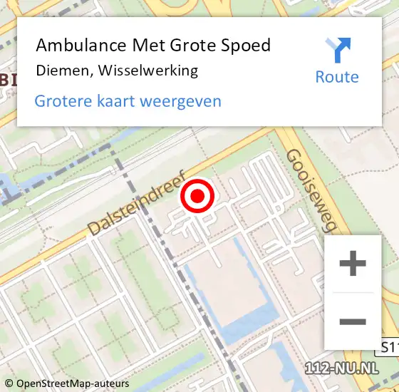 Locatie op kaart van de 112 melding: Ambulance Met Grote Spoed Naar Diemen, Wisselwerking op 9 november 2023 12:39