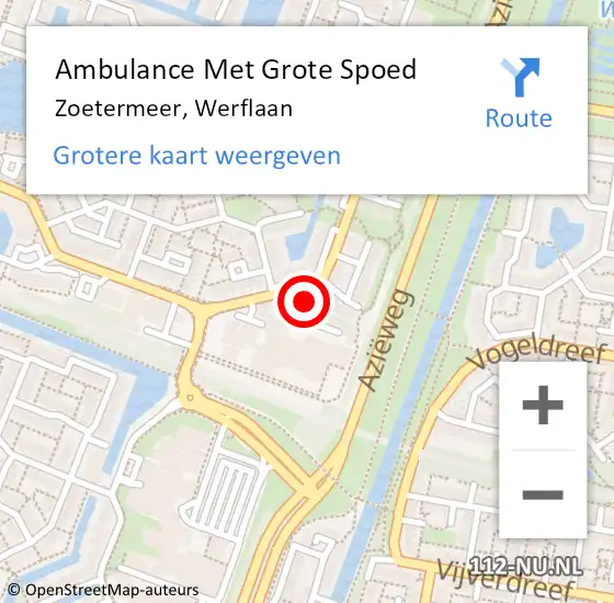 Locatie op kaart van de 112 melding: Ambulance Met Grote Spoed Naar Zoetermeer, Werflaan op 9 november 2023 12:42