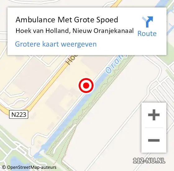 Locatie op kaart van de 112 melding: Ambulance Met Grote Spoed Naar Hoek van Holland, Nieuw Oranjekanaal op 9 november 2023 12:46