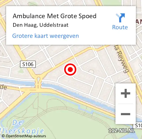 Locatie op kaart van de 112 melding: Ambulance Met Grote Spoed Naar Den Haag, Uddelstraat op 9 november 2023 12:52