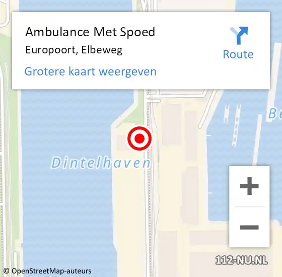 Locatie op kaart van de 112 melding: Ambulance Met Spoed Naar Europoort, Elbeweg op 9 november 2023 13:10