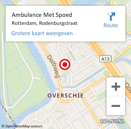 Locatie op kaart van de 112 melding: Ambulance Met Spoed Naar Rotterdam, Rodenburgstraat op 9 november 2023 13:16