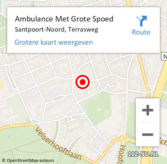 Locatie op kaart van de 112 melding: Ambulance Met Grote Spoed Naar Santpoort-Noord, Terrasweg op 9 november 2023 13:22