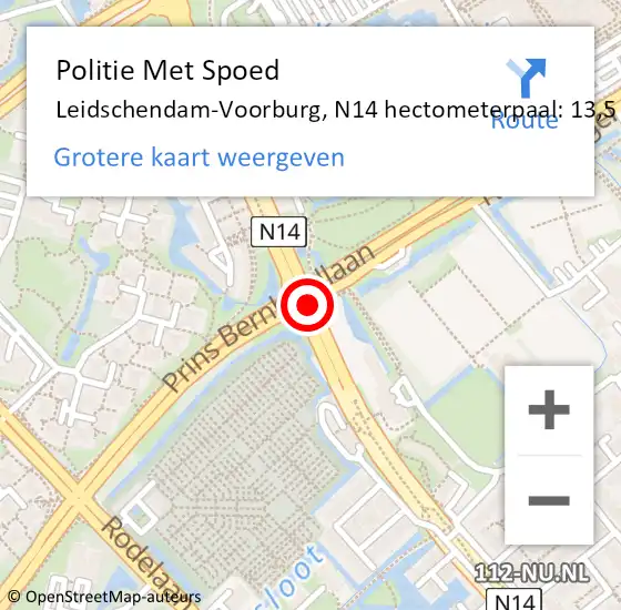 Locatie op kaart van de 112 melding: Politie Met Spoed Naar Leidschendam-Voorburg, N14 hectometerpaal: 13,5 op 9 november 2023 13:25