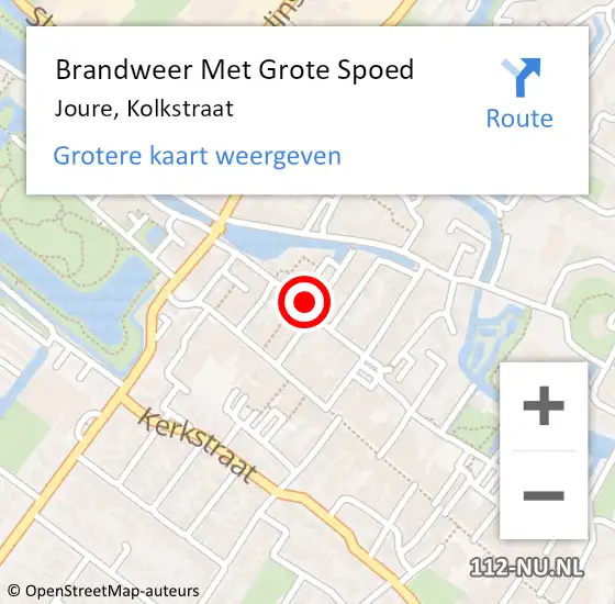 Locatie op kaart van de 112 melding: Brandweer Met Grote Spoed Naar Joure, Kolkstraat op 9 november 2023 13:49