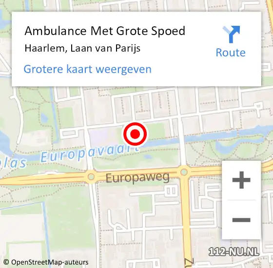 Locatie op kaart van de 112 melding: Ambulance Met Grote Spoed Naar Haarlem, Laan van Parijs op 9 november 2023 14:02