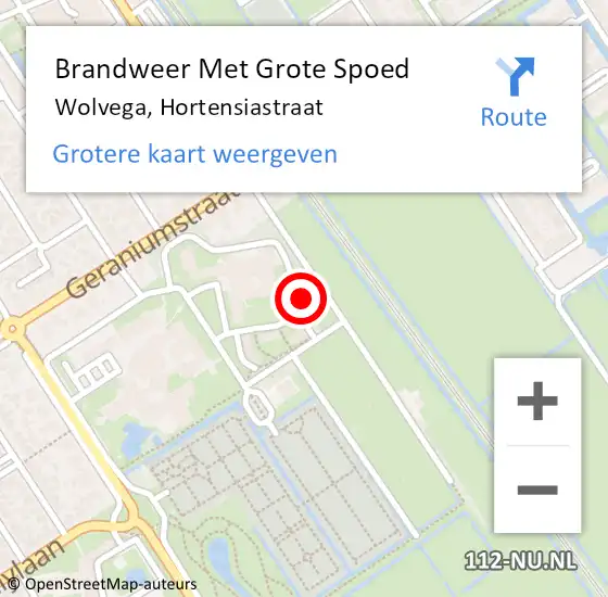 Locatie op kaart van de 112 melding: Brandweer Met Grote Spoed Naar Wolvega, Hortensiastraat op 9 november 2023 14:44